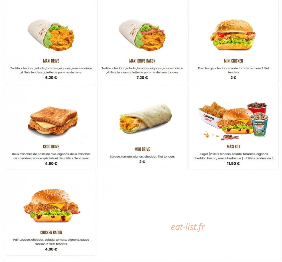 Chicken Drive — carte page 2