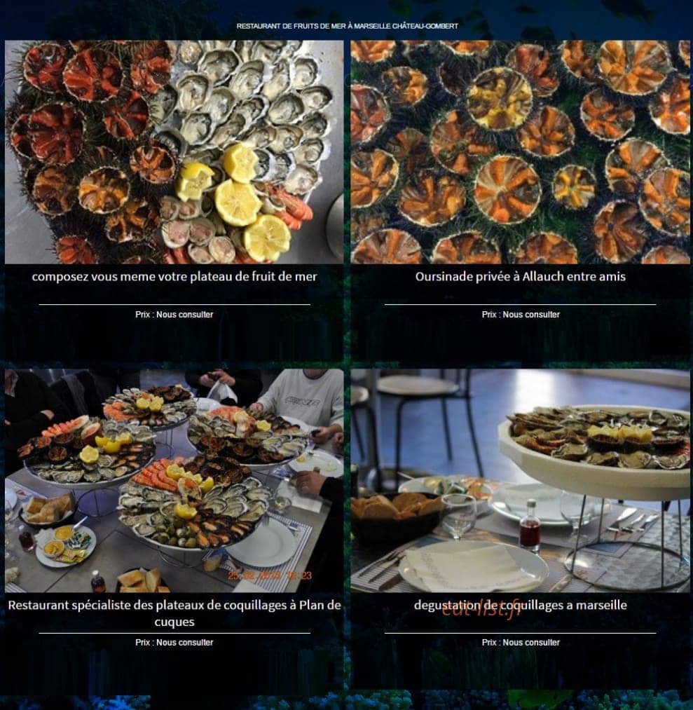 Carte et menu de Coquillages Neptune à Marseille 13 — Coquillages et crustacés sur place