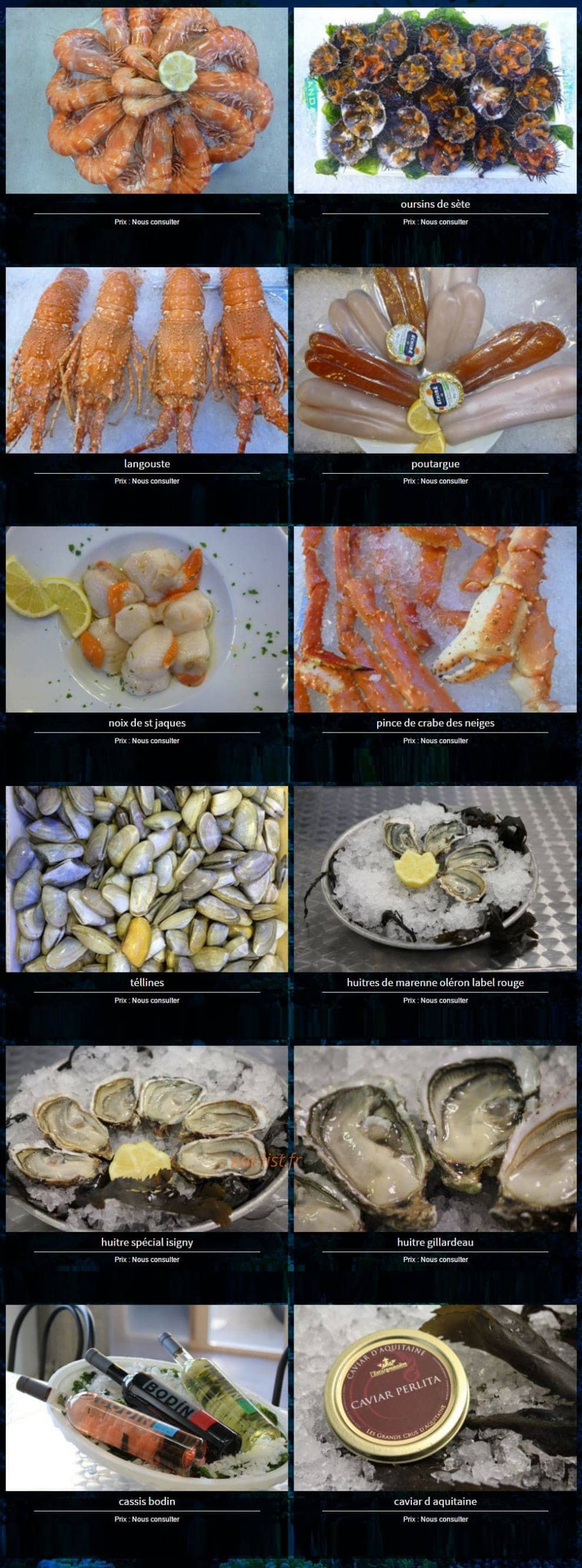 Carte et menu de Coquillages Neptune à Marseille 13 — Coquillages et crustacés à emporter
