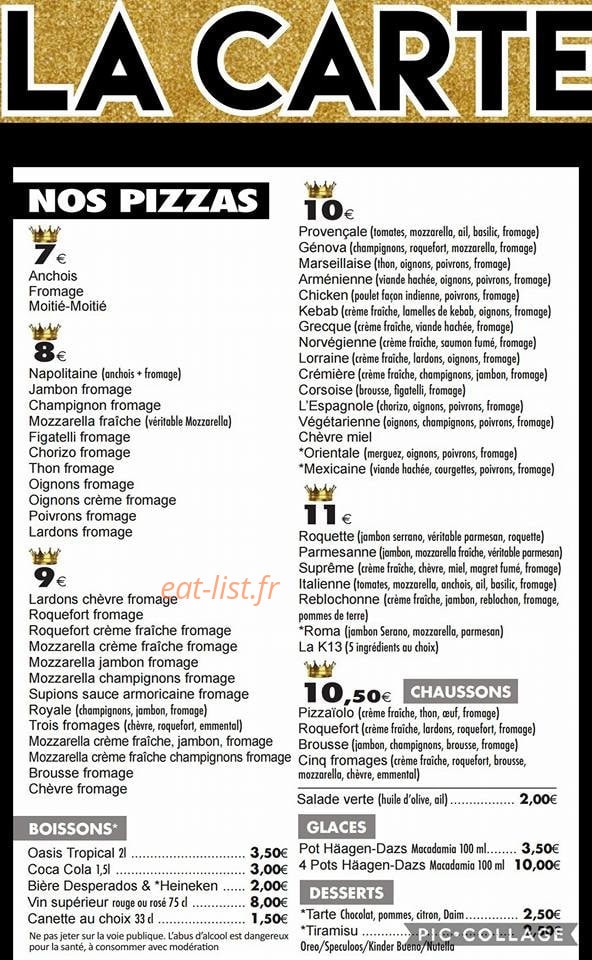 K13 Pizza — carte page 1