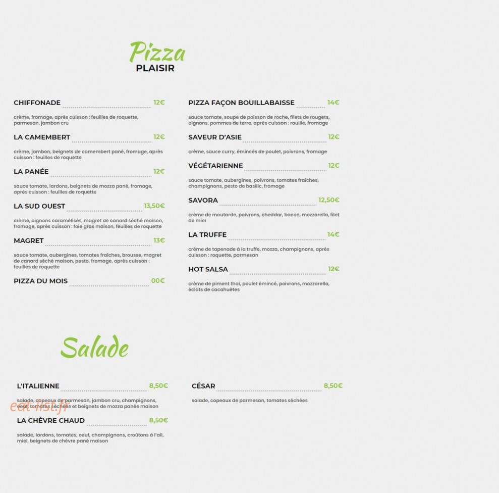 Le Quart à Pizza — carte page 5