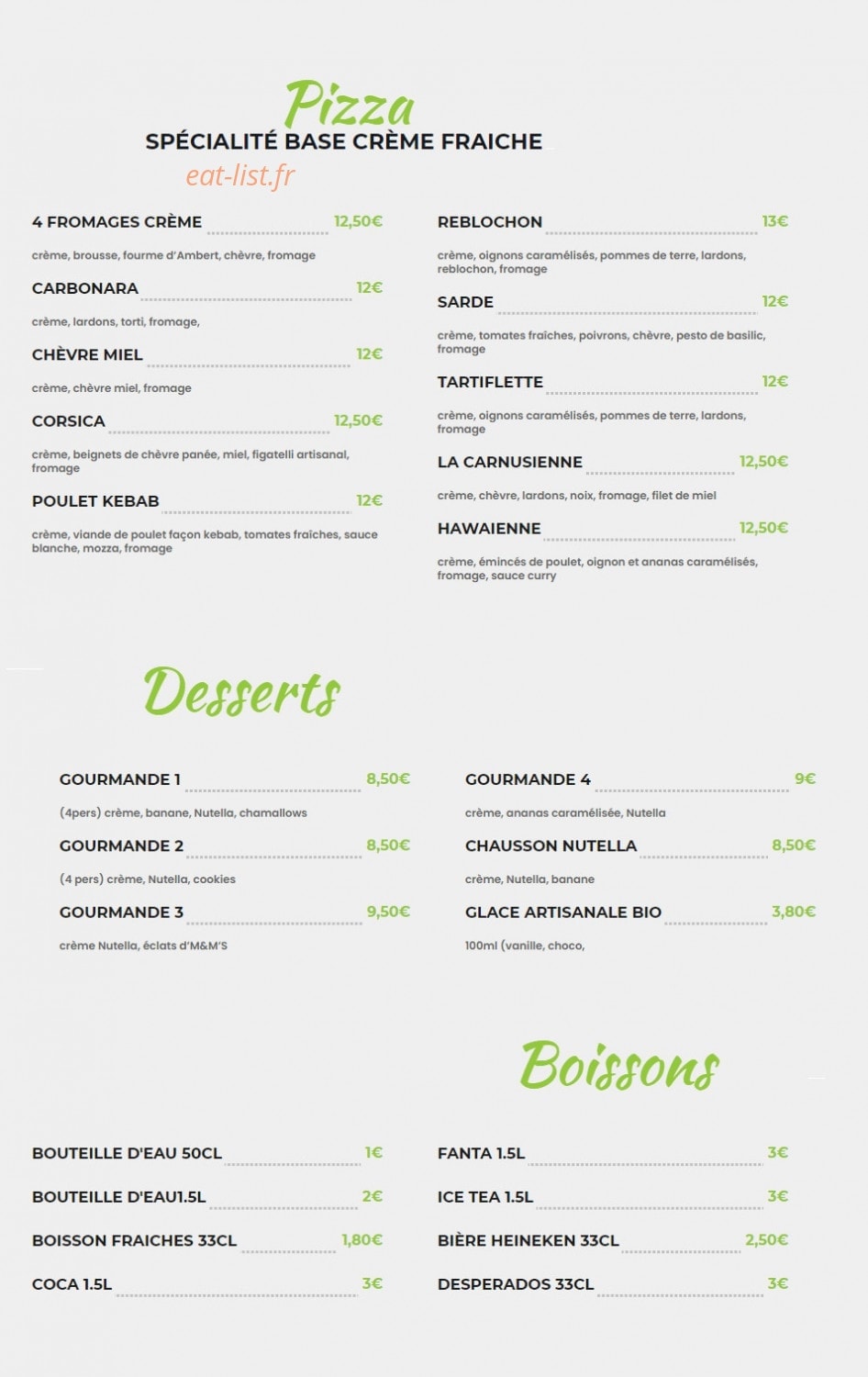 Le Quart à Pizza — carte page 6