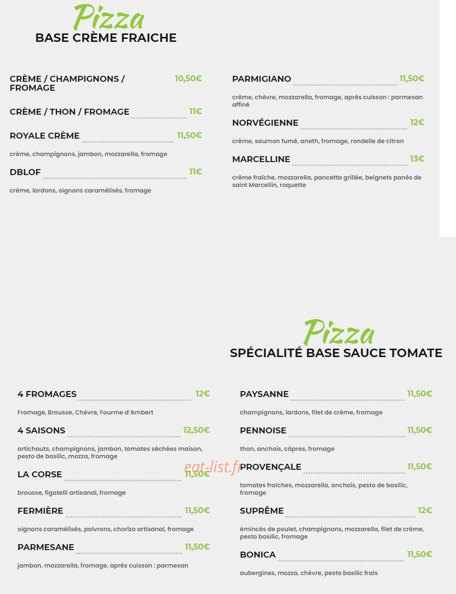 Le Quart à Pizza — carte page 1