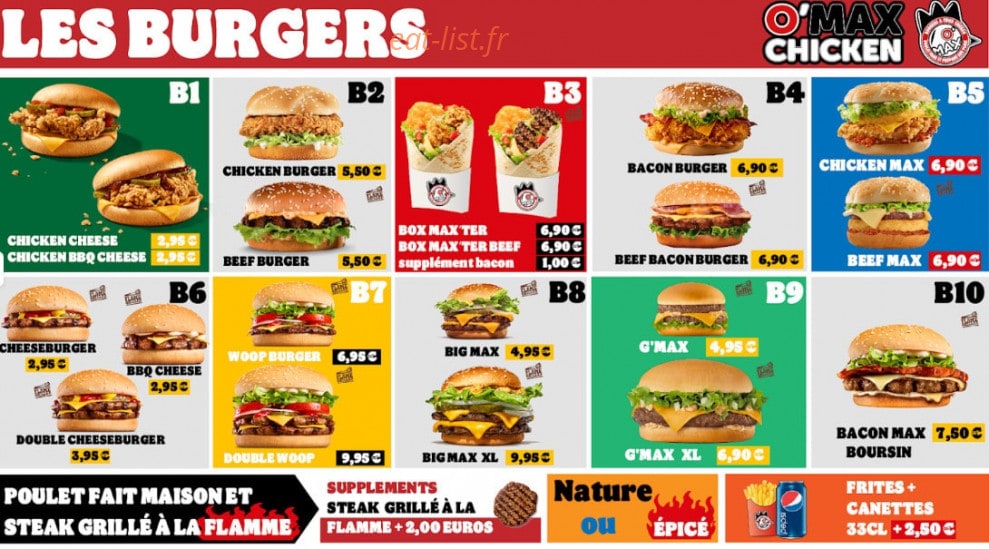 O'max Chicken — carte page 1