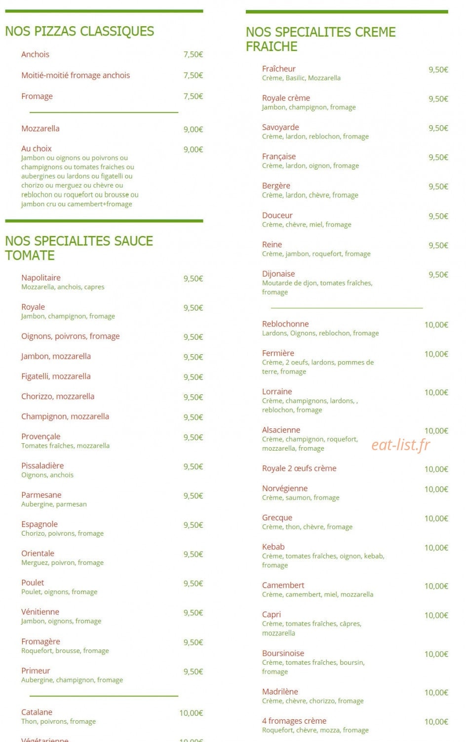 Pizza Massilia — carte page 1
