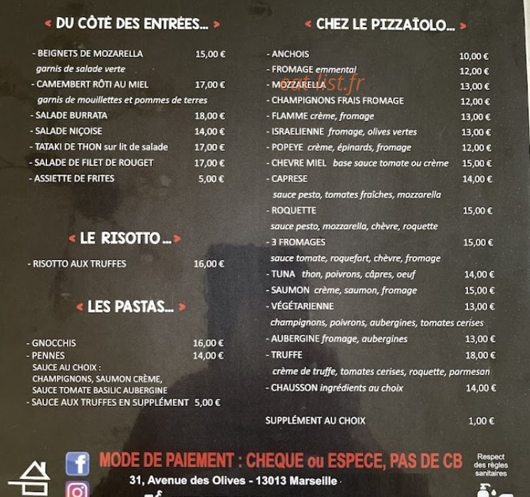 Pizzeria la rose — carte page 1