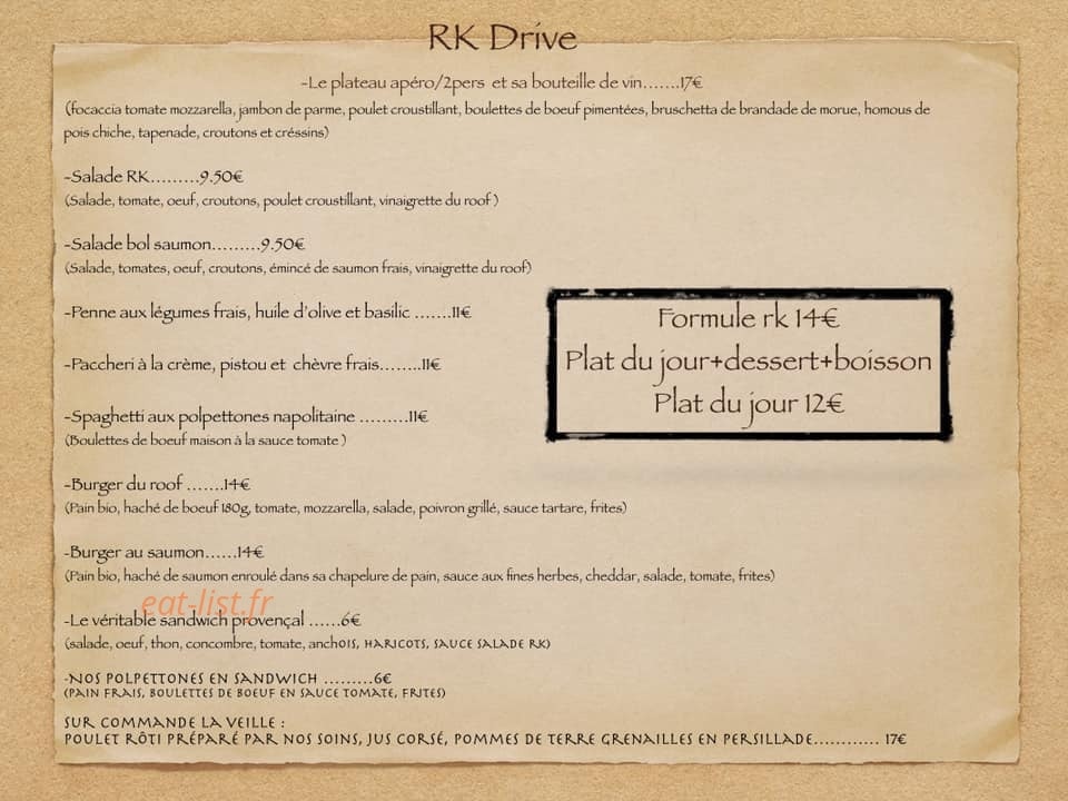 The roof kitchen — carte page 1