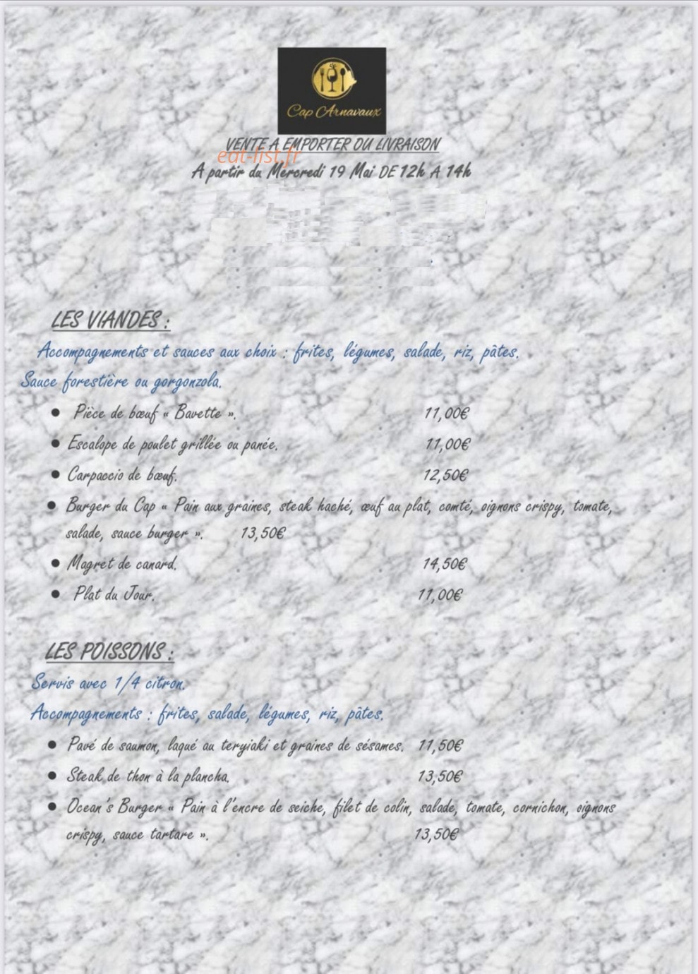 Brasserie Cap Arnavaux — carte page 1