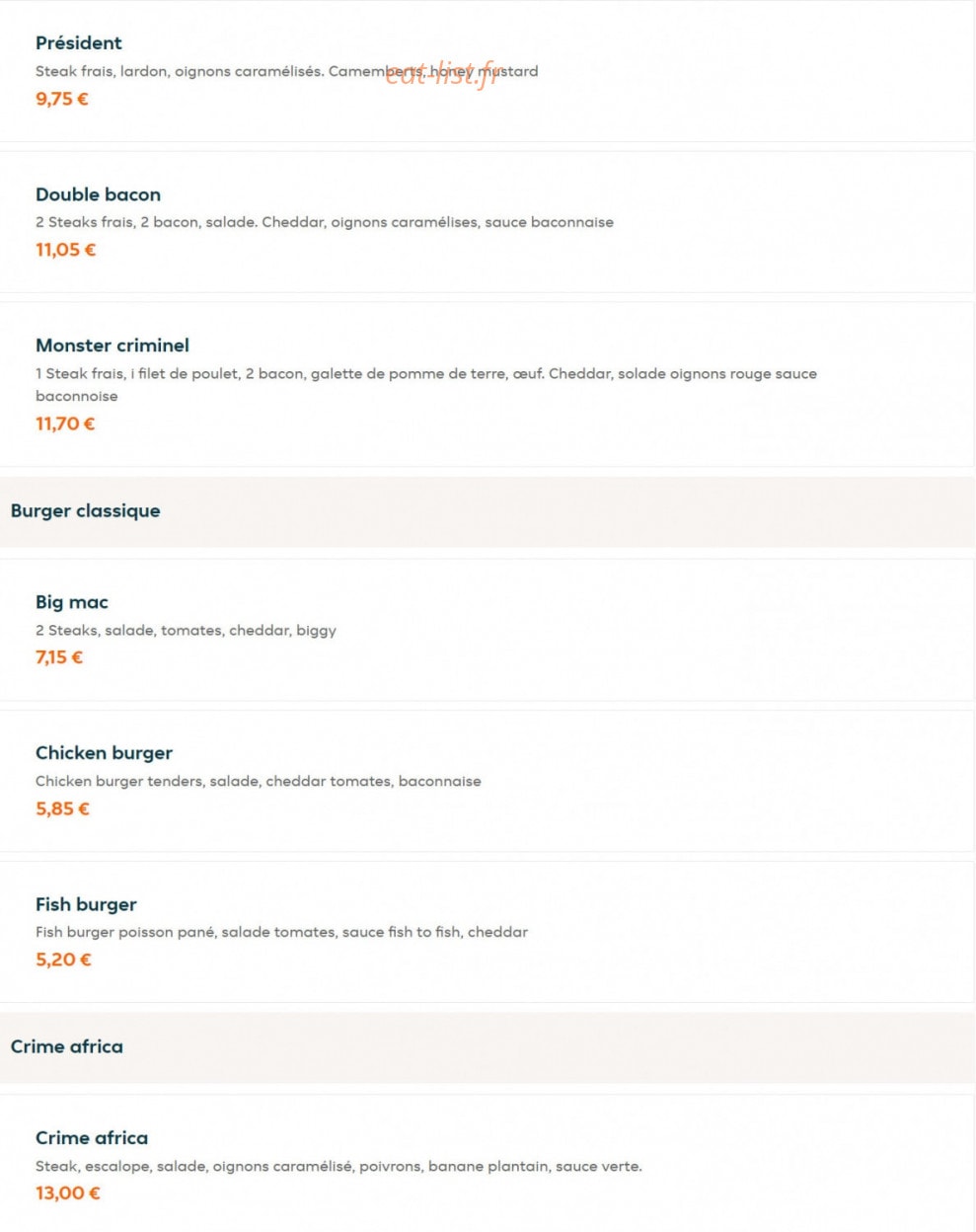 Crime Food — carte page 5