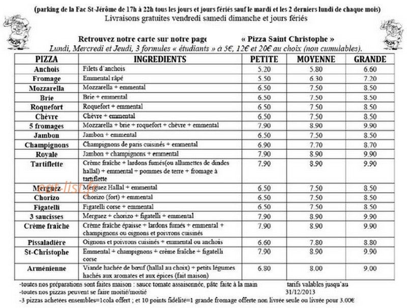 Pizza Saint-Christophe — carte page 1