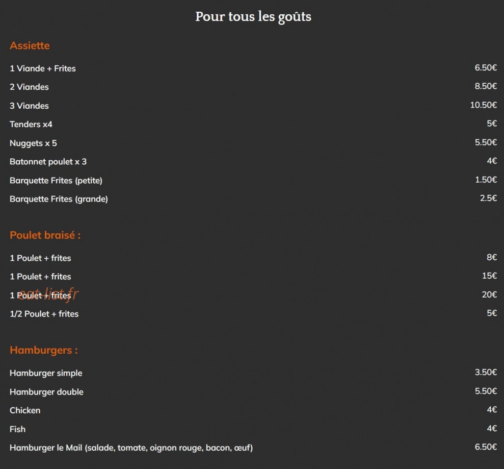 Snack rôtisserie Dumail — carte page 1