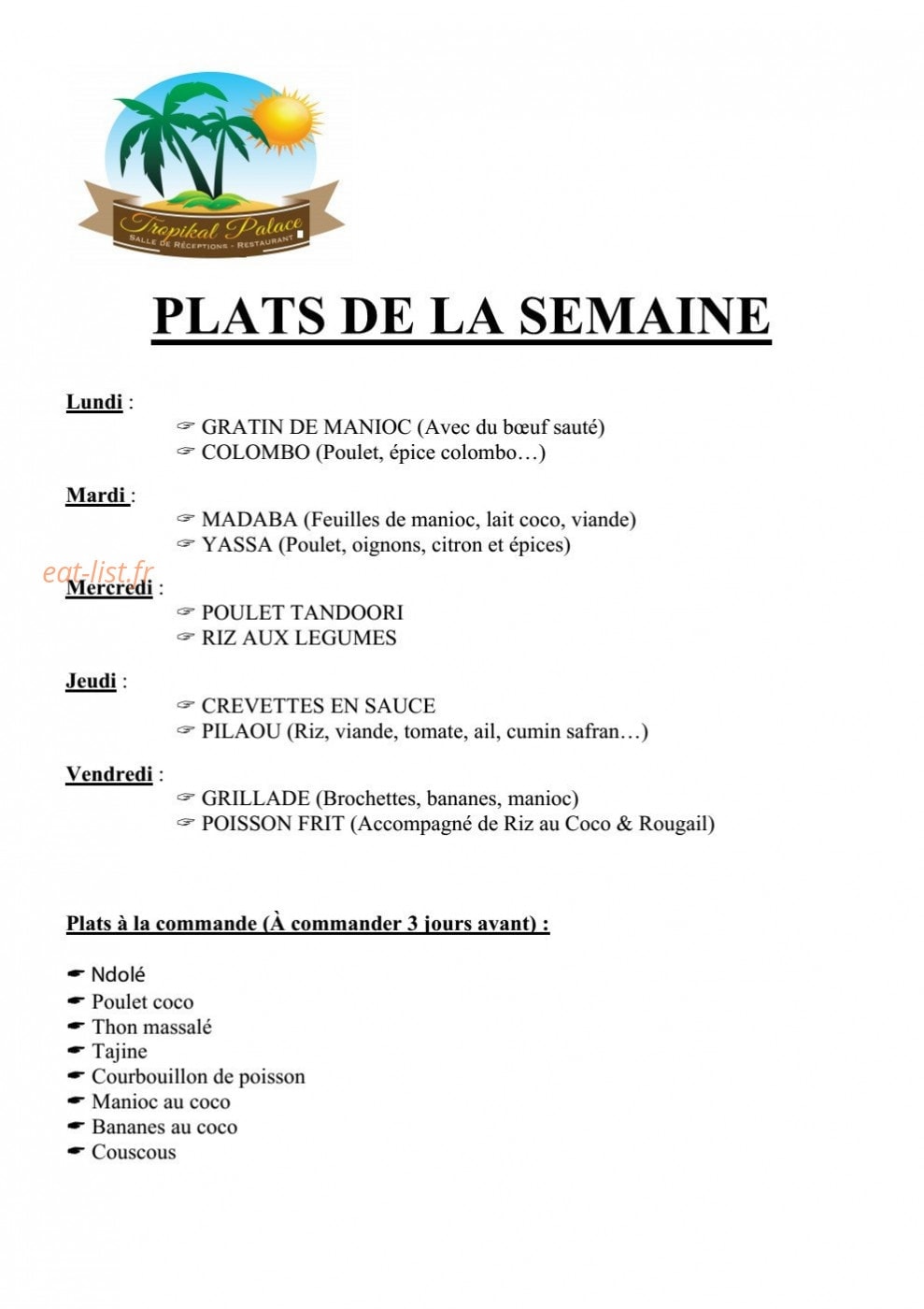 Tropikal Palace — carte page 1