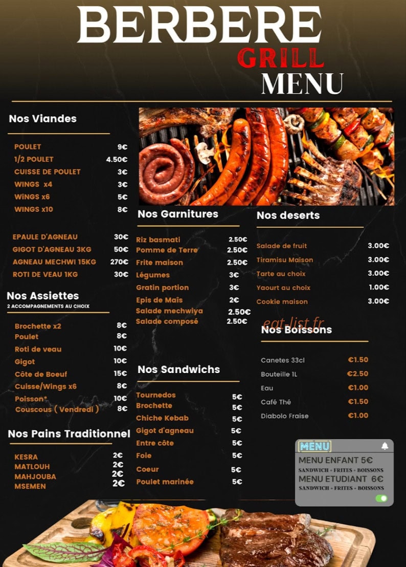 Berbere Grill — carte page 1