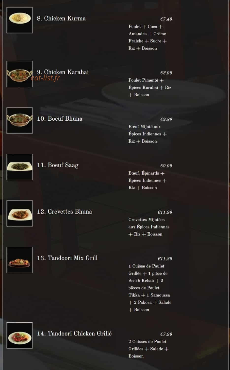 Chicken food — carte page 8