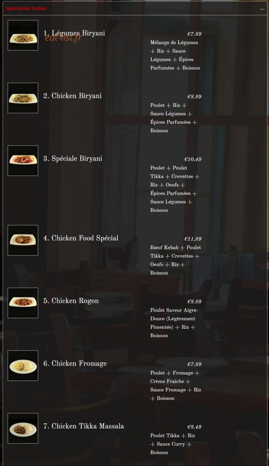 Chicken food — carte page 7