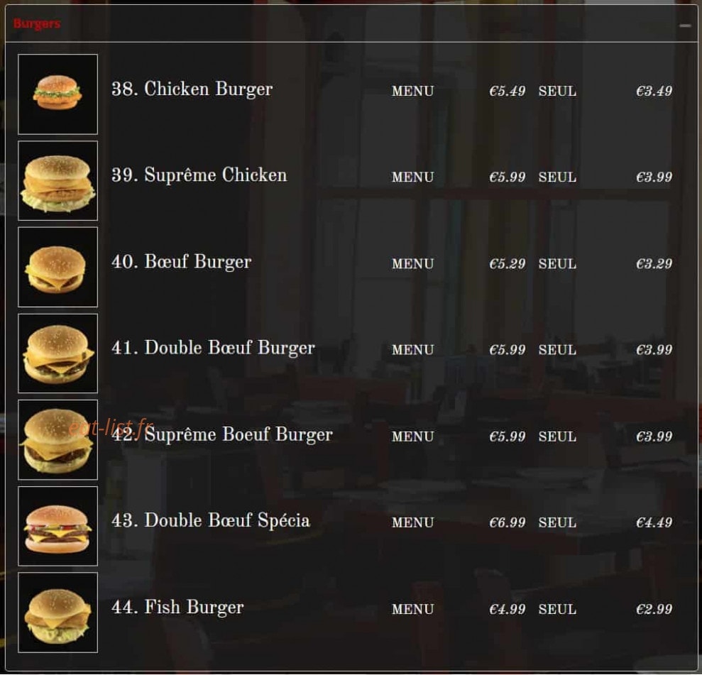Chicken food — carte page 2