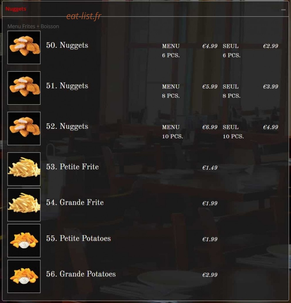Chicken food — carte page 4