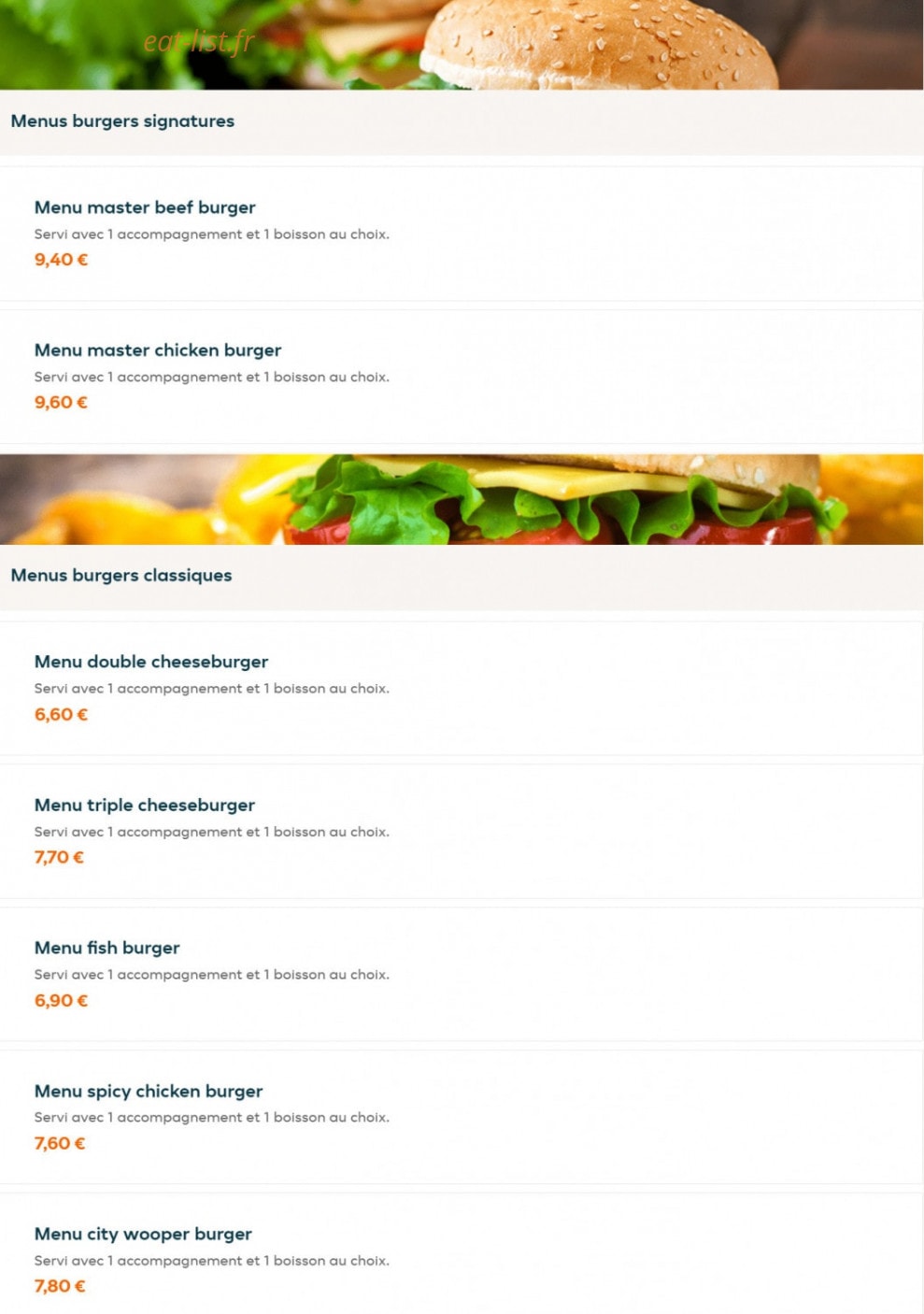 City burger — carte page 1