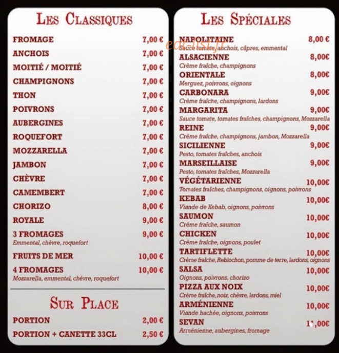 Fabrettes Pizza — carte page 1