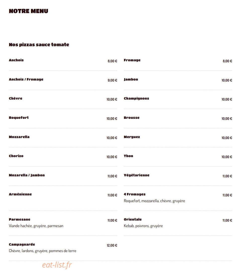Le 37 pizzeria — carte page 1
