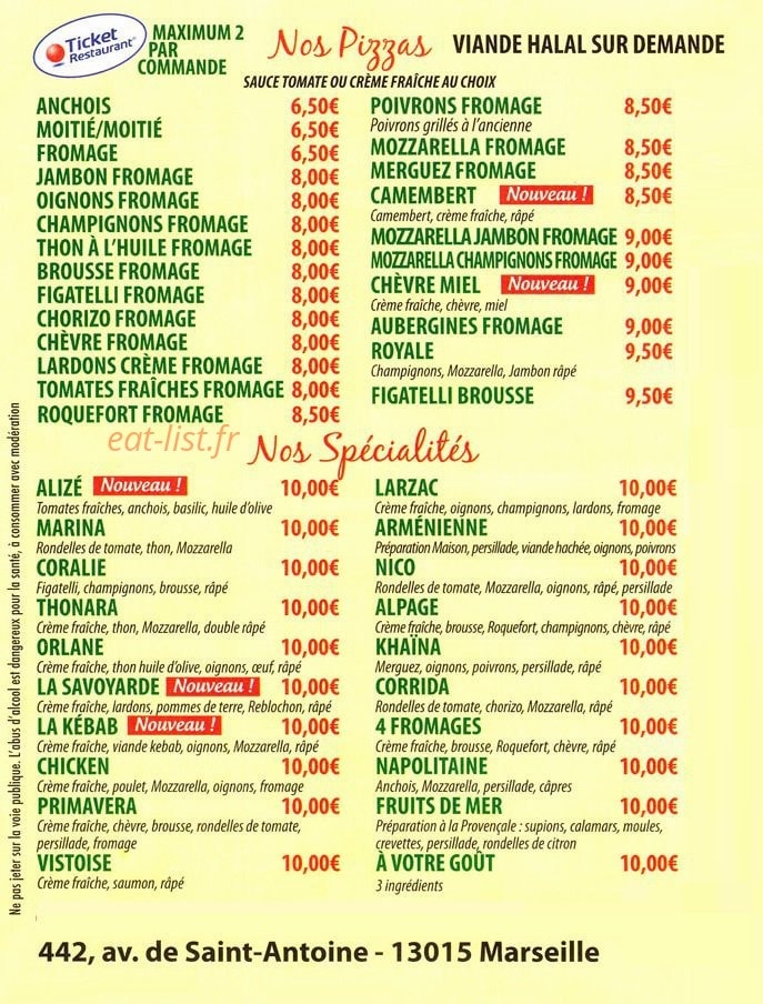 Nicopizza — carte page 1