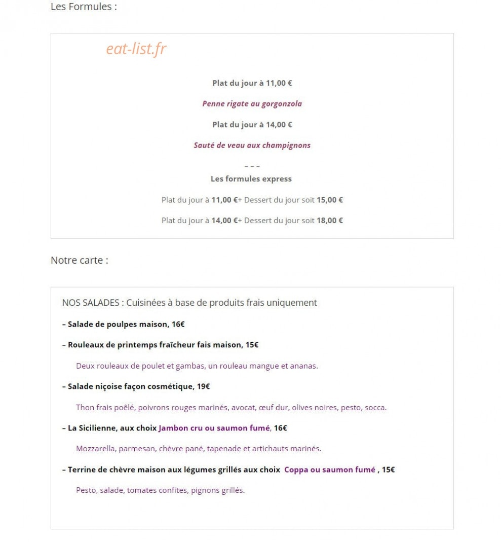 Restaurant de la cosmétique — carte page 1