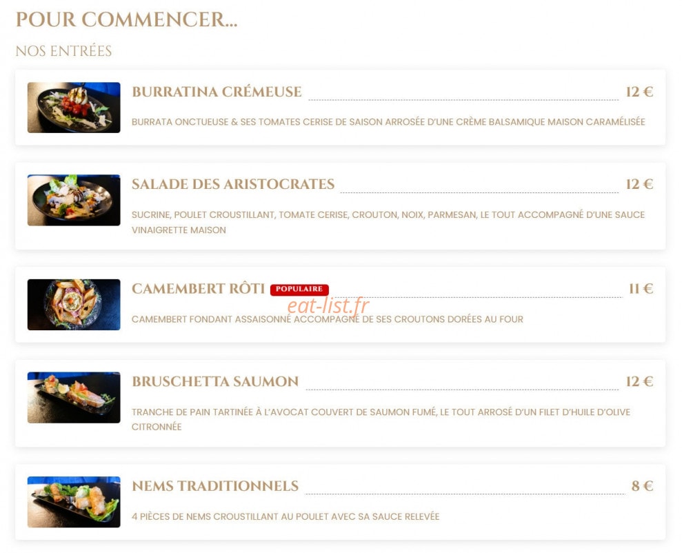 Restaurant l’aristocrate — carte page 1