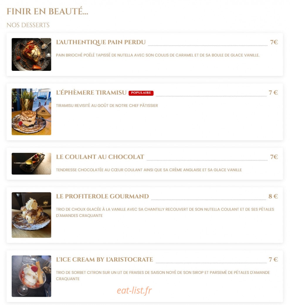 Restaurant l’aristocrate — carte page 3