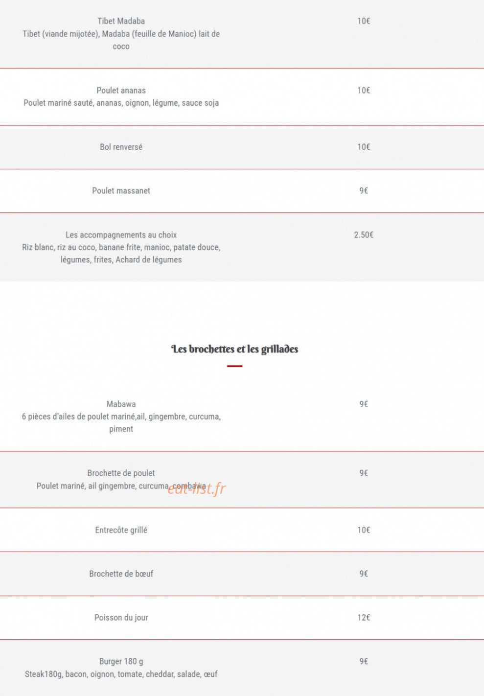 Restaurant Piment — carte page 2