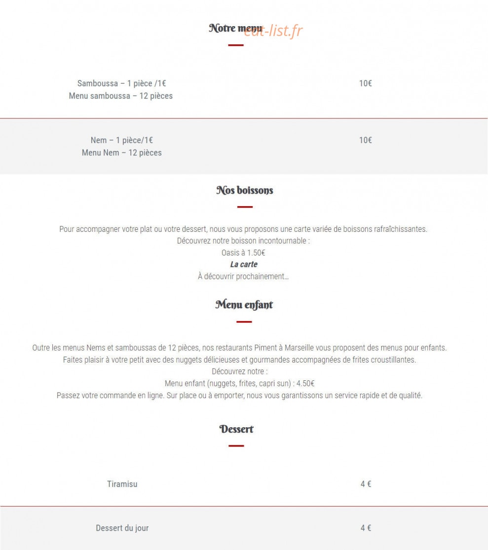 Restaurant Piment — carte page 3