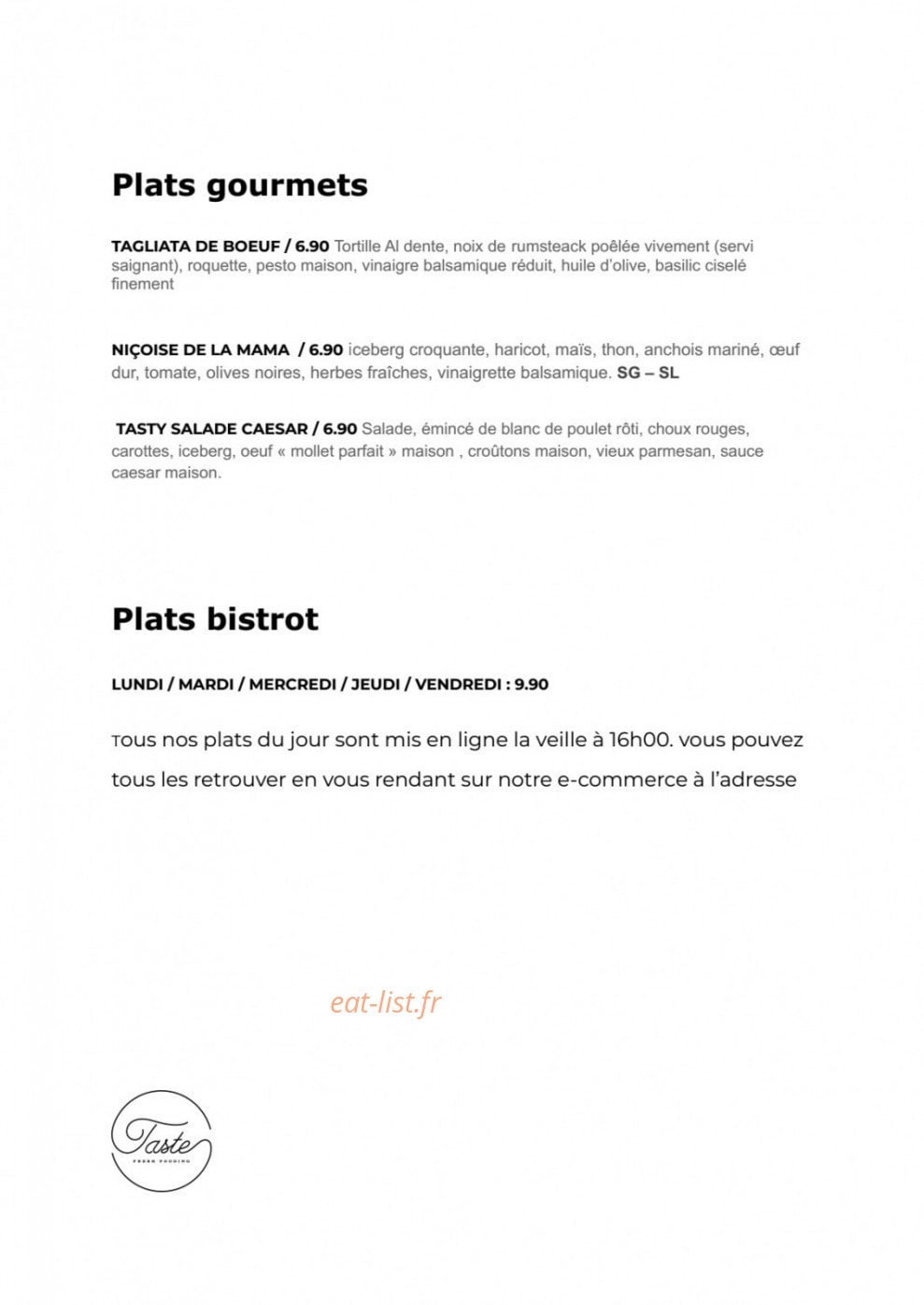Taste — carte page 2