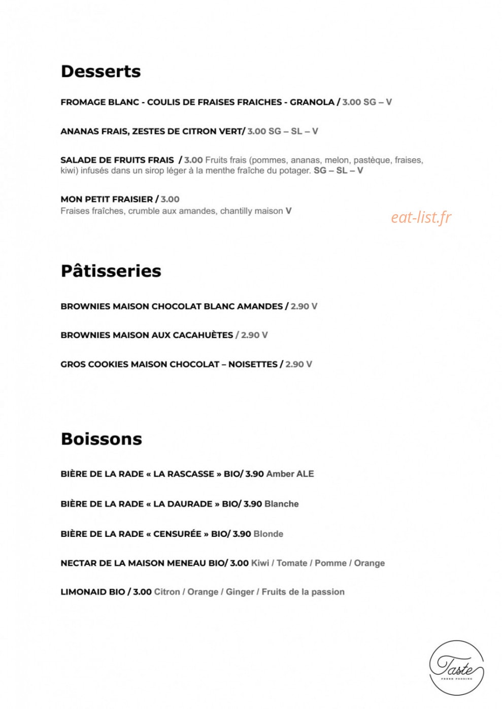Taste — carte page 3