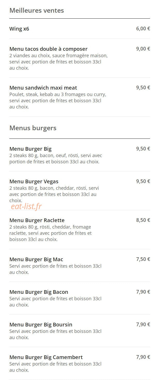 Tikka Food — carte page 1