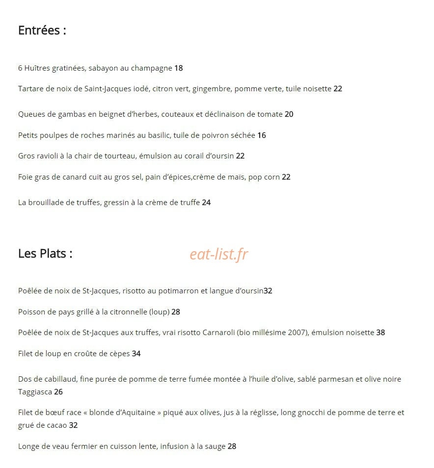 Restaurant du Cam — carte page 1