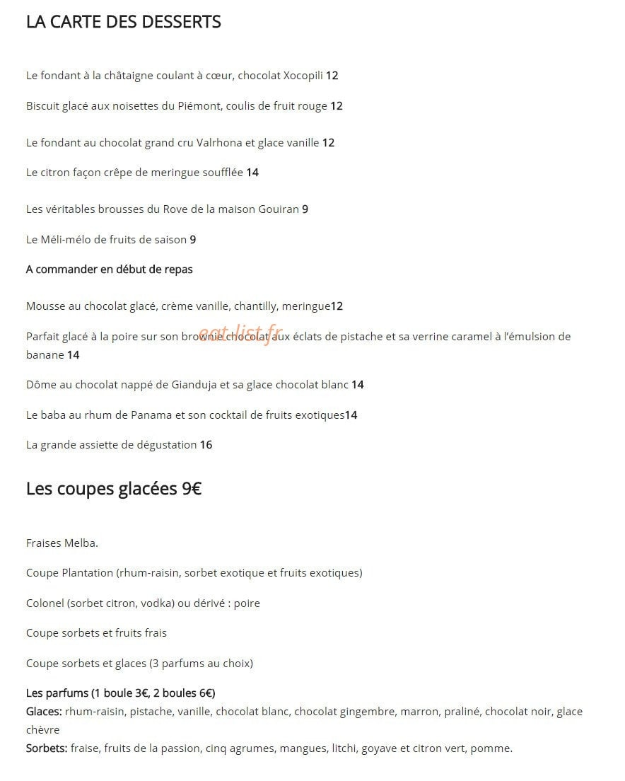 Restaurant du Cam — carte page 2