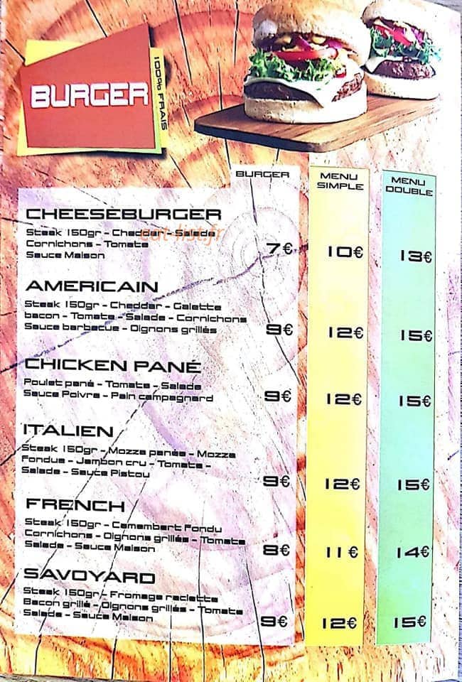 Bar à burger — carte page 1