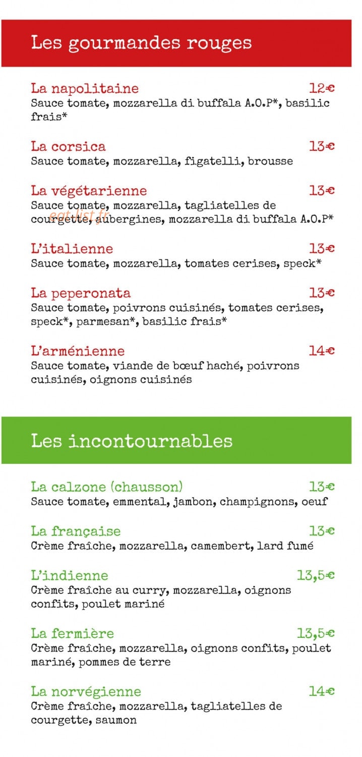 La Pizza Verte — carte page 2