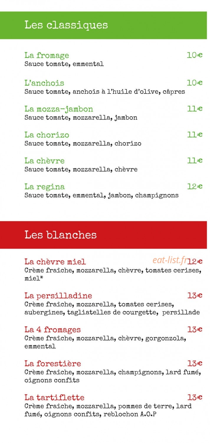 La Pizza Verte — carte page 1