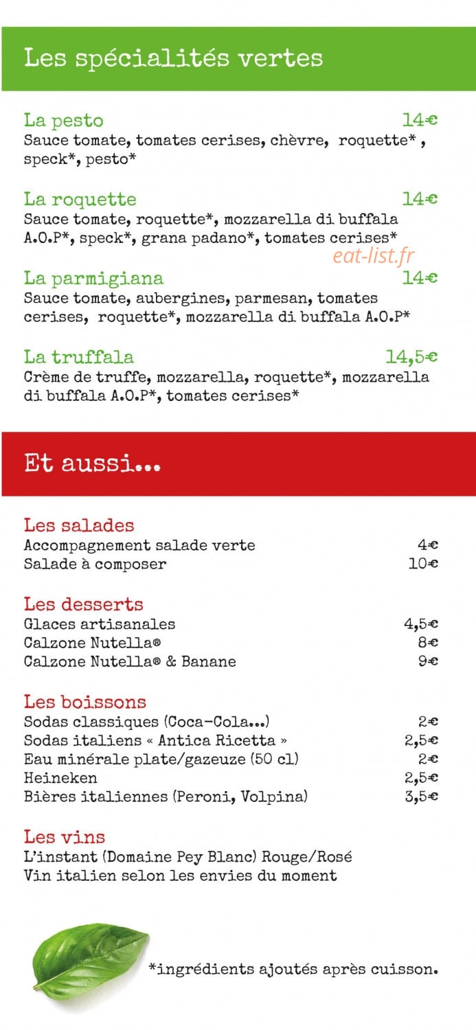 La Pizza Verte — carte page 3