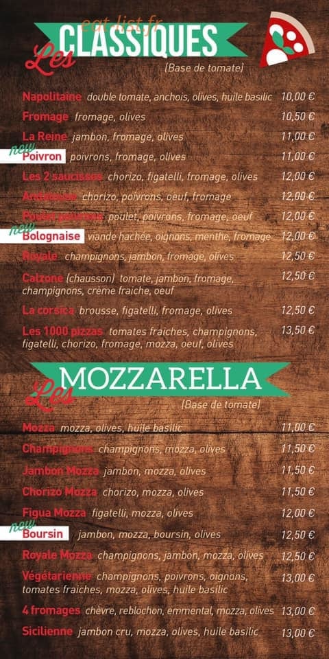 Les 1000 Pizzas — carte page 2