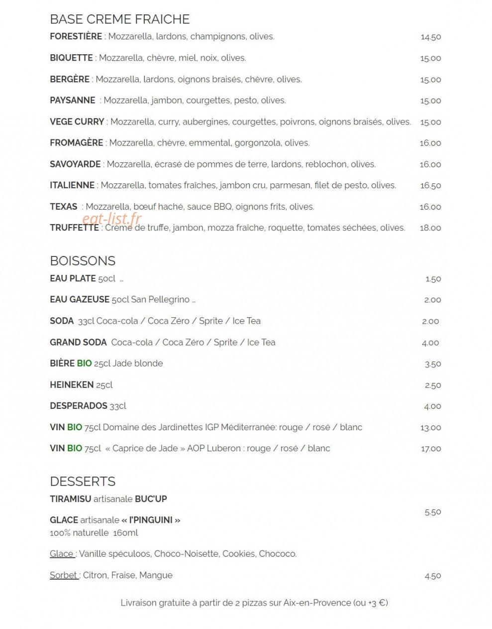 MaPizza Bio — carte page 2