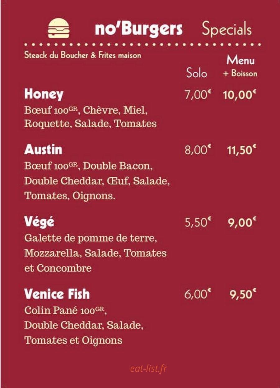 Noho Burger — carte page 5
