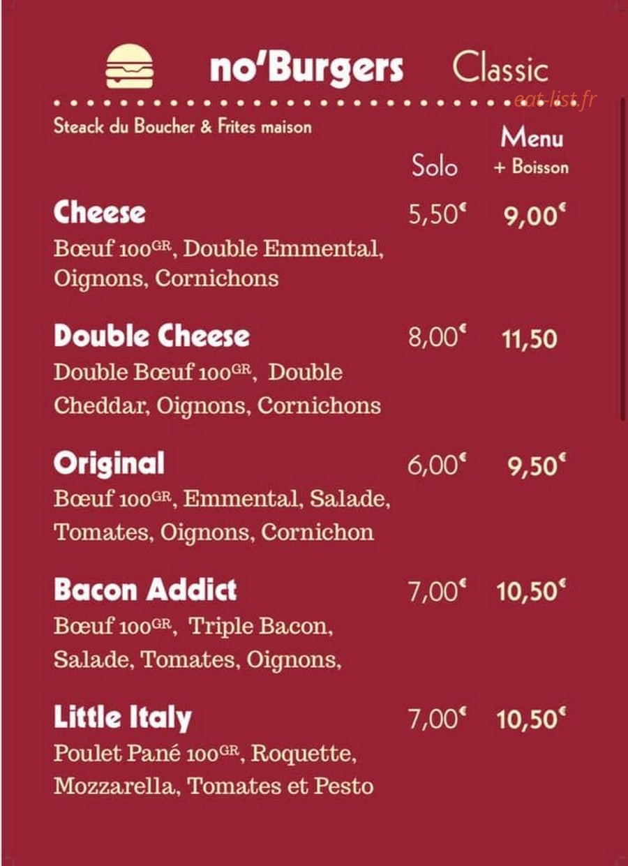 Noho Burger — carte page 2