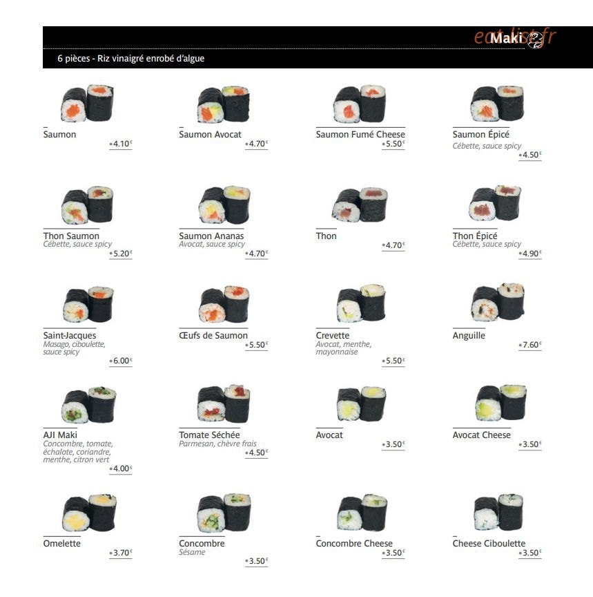 Aji-sushi — carte page 6