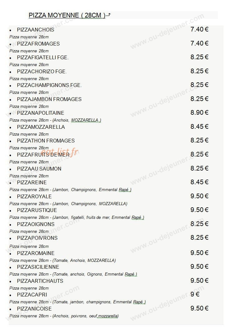 Allo Pizza — carte page 1