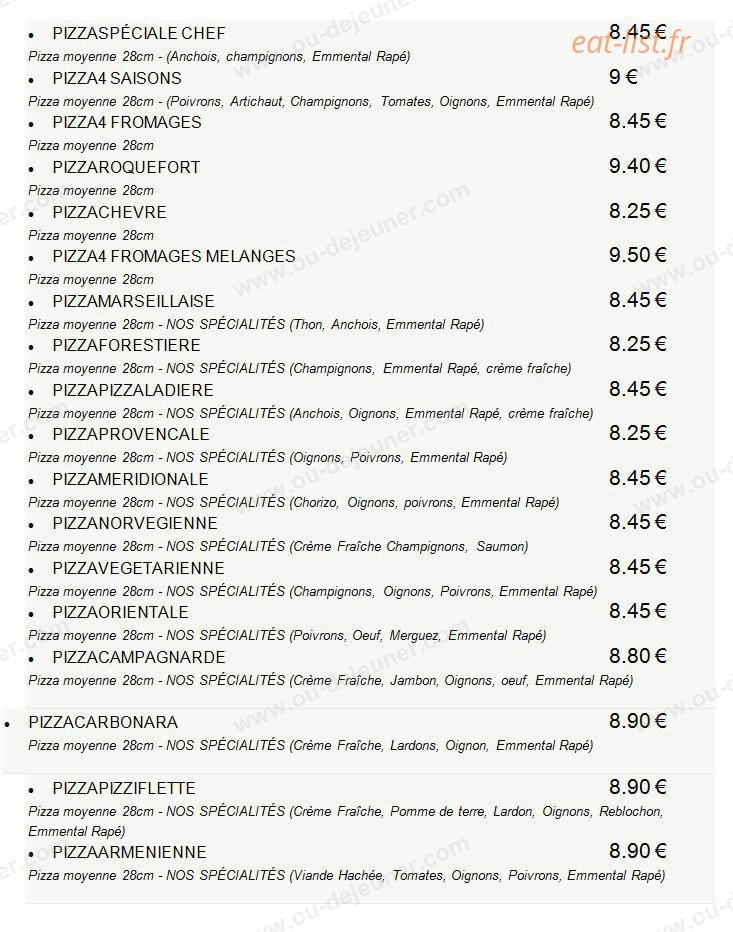Allo Pizza — carte page 2