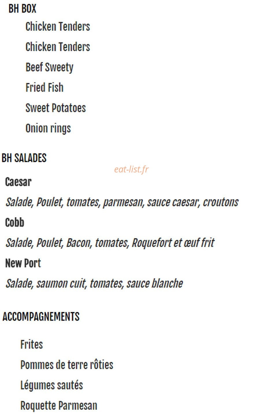 BeefHouse — carte page 1