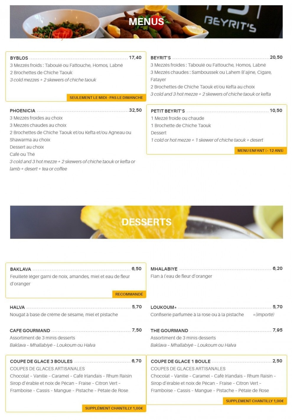 Beyrit's — carte page 3