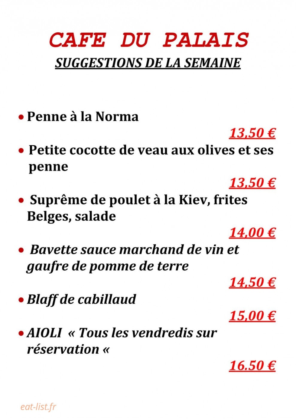 Café du palais — carte page 5