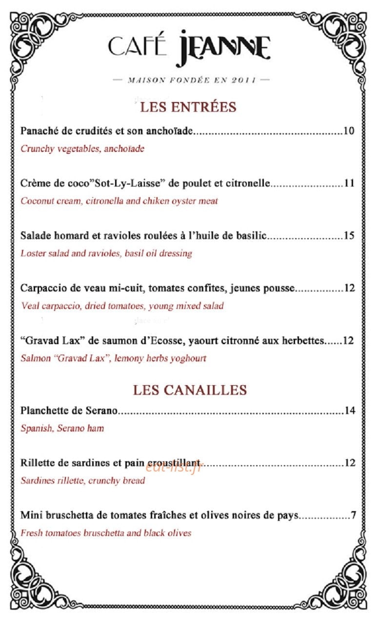 Café Jeanne — carte page 1